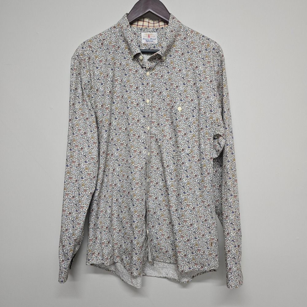 Barbour Beacon Brand Floral Button Down Shirt Mens XL Off White Vine Cottagecore